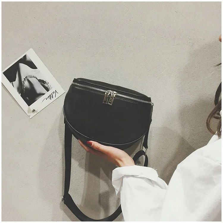 Women Zipper Dumpling Shape Casual Shoulder Bag PU Leather Simple High Quality Solid Messenger Bags Famous Messenger Handbags