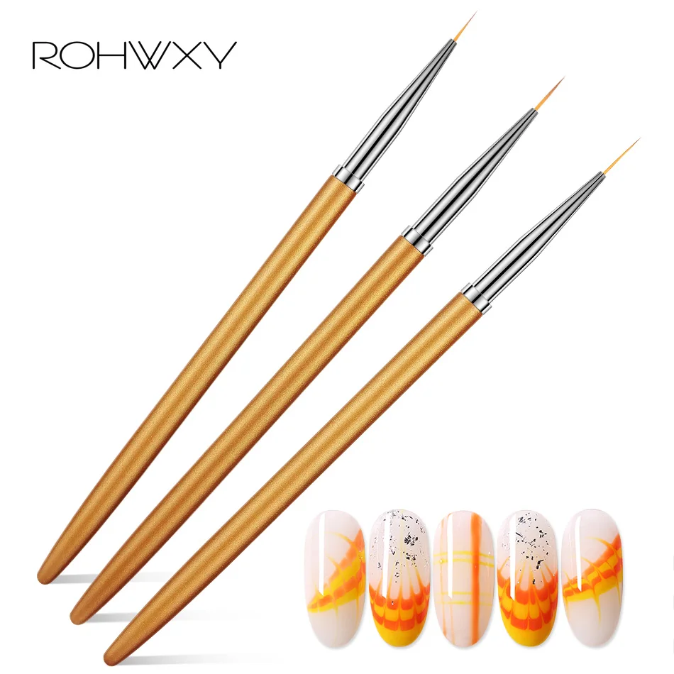 

ROHWXY Nail Art Brushes UV Gel Painting Grid Stripe Line Draw Brush Nylon Hair Pen For Gradient Manicure DIY Nail Liner Tool