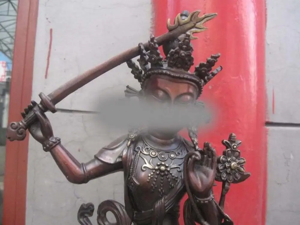

12" Chinese Red Bronze Copper Buddhism MANJUSRI Buddha Bodhisattva Statues
