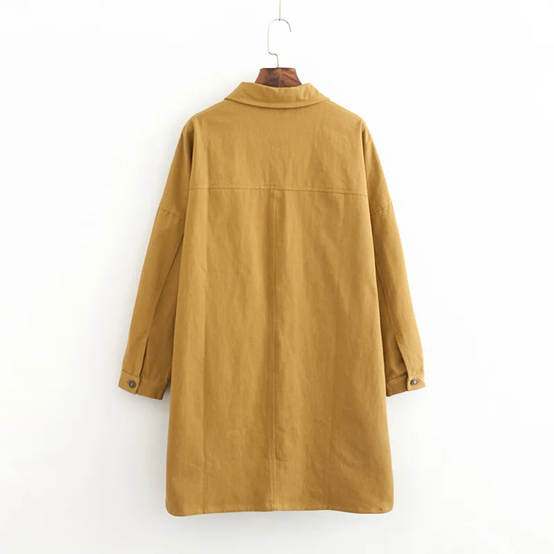 زائد حجم خمر البلوزات المرأة الربيع الخريف فضفاض قطرة الكتف طويلة الأكمام بلوزة قميص جيوب Blusa KKFY3127