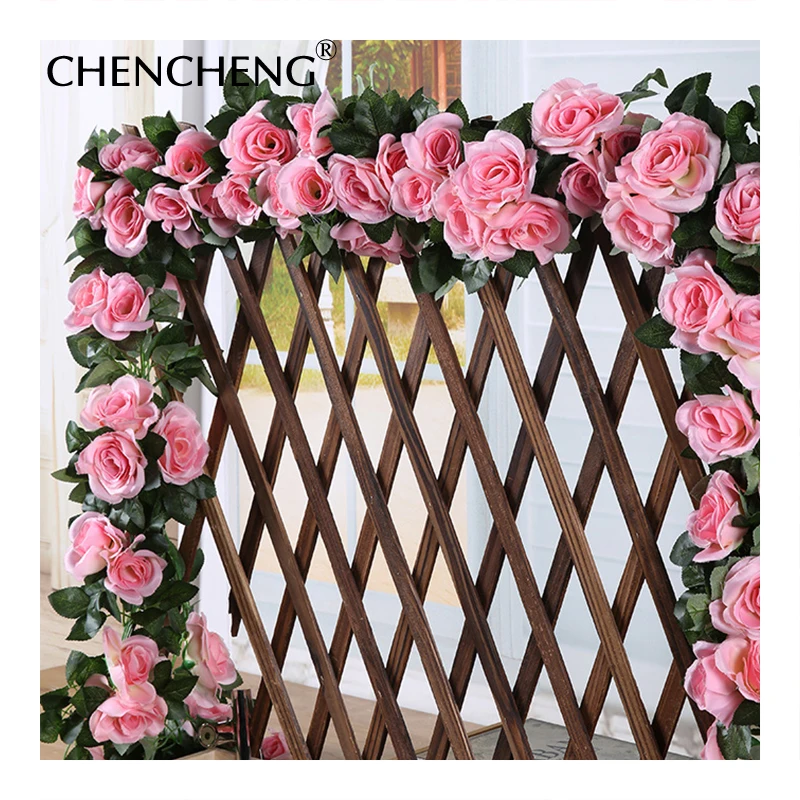 

2pieces/Lots Silk Rose Flower Vine Hight Quality Artificial Decorative Rose Rattan Wedding Background Decoration CHENCHENG