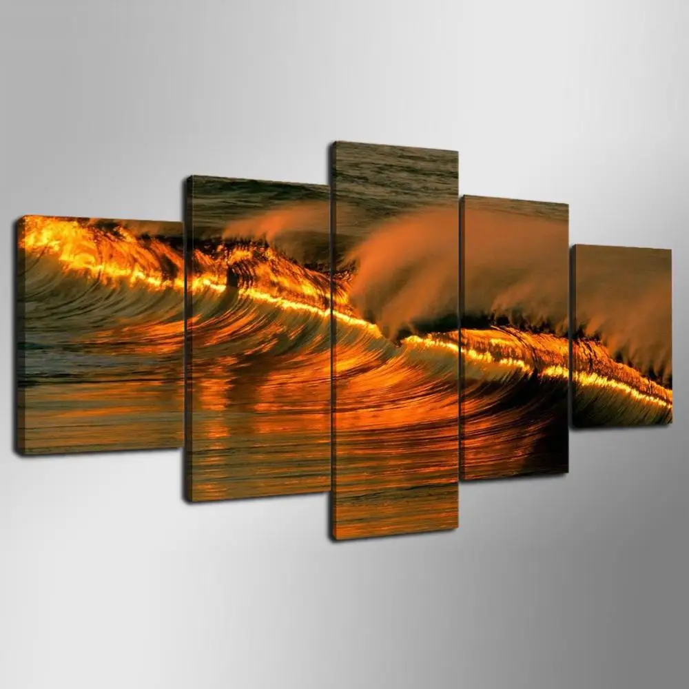 Canvas Painting Cuadros Home Decoration Wall Art Pictures 5 Panel Rolling Wave Landscape Painting For Living Room Prints YGYT