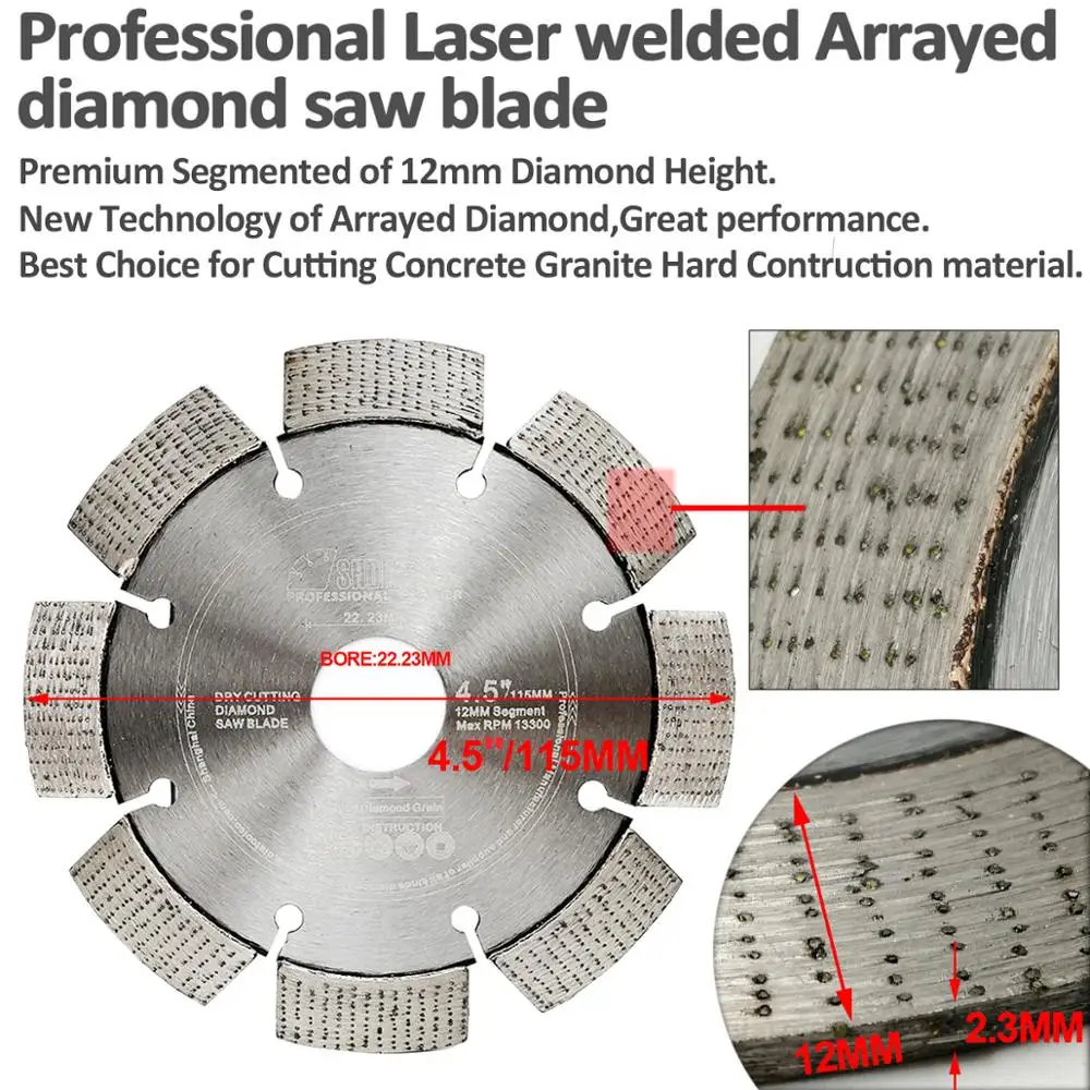 DIATOOL Laser Welded Professional Diamond Cutting blades of Arrayed Diamond with Bore 22.23MM Diameter 4.5" 5" available