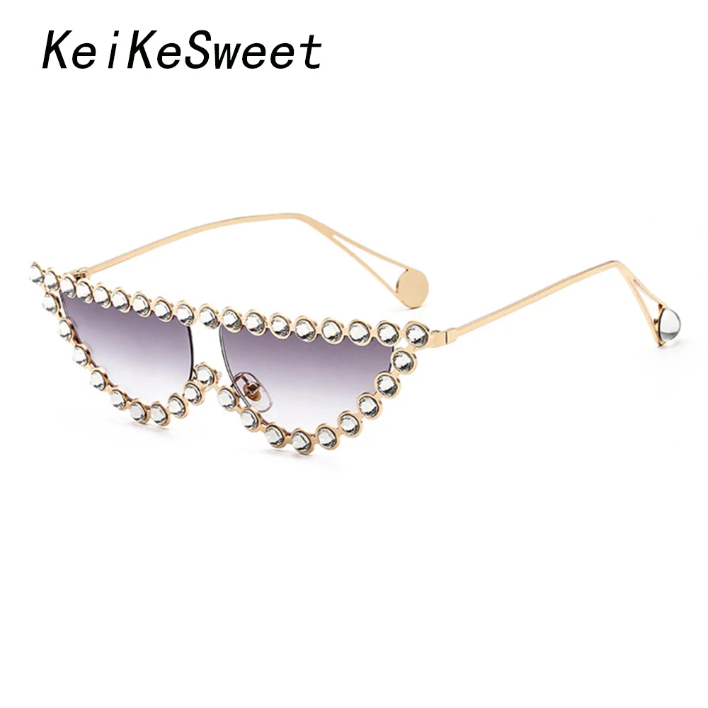 

KeiKeSweet Fashion Diamond Sunglasses Brand Women Rhinestone Luxury Hot Rays Crystal Lady Transparent Shades Sun Glasses Top