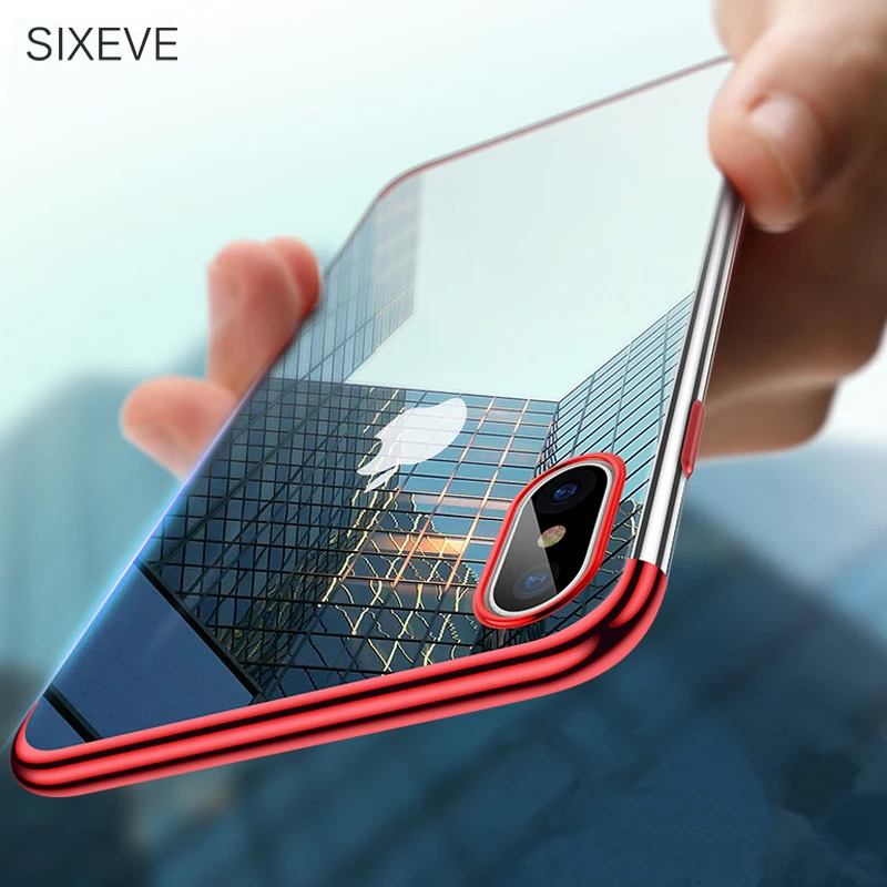 

SIXEVE Bling Soft Silicone Coque Case for iPhone 7 Plus 7Plus 8 8Plus 6 6S 6Plus plating shining cover for iPhone X