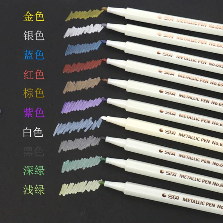 

10pcs/lot STA Metallic Art Marker Pen Kid's Painting Drawing Supplies Scrapbooking Crafts Marker Brush Pen Fineliner Stationery