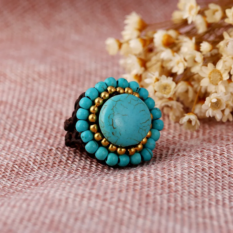Кольца на палец с этническим камнем в богемном стиле, 4 цвета, регулируемые кольца ручной работы из натурального камня для женщин, модные ювелирные изделия