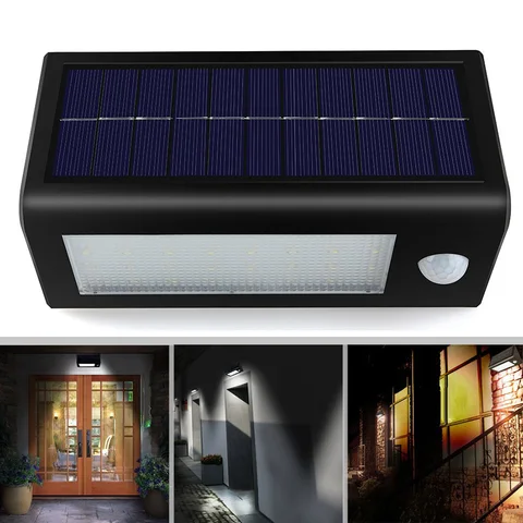 Sensor de Movimento Solar ao ar Movido a Energia Solar à Prova Água para Jardim de Casa Wall Light Livre Luz Solar 18650 Bateria Ip65 d’ 32 Led Pir
