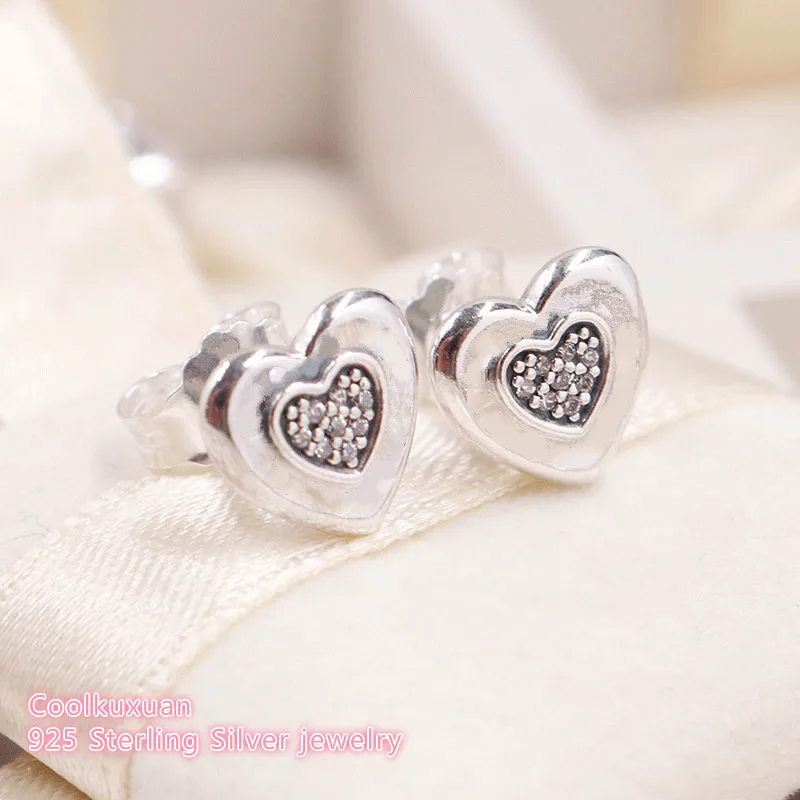 Летние стерлингового серебра 925 пробы, фирменные серьги-гвоздики с логотипом в виде сердца, серьги с прозрачными фианитами, оригинальные ювелирные украшения в европейском стиле