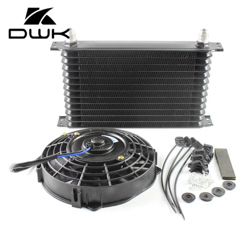 DWK Universal 13 Row AN10 13Rows Engine Oil Cooler+ 7" Oil Cooler Fan OA T13BK Fin Oil Coolers