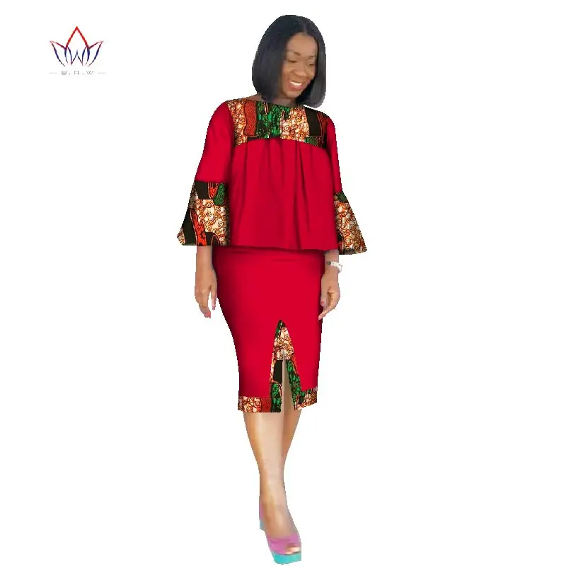 Африканская одежда для женщин Анкара комплект из двух предметов с длинными рукавами укороченные топы и юбка набор женщин Базен Riche африканская одежда 6XL WY2571 - Цвет: 8