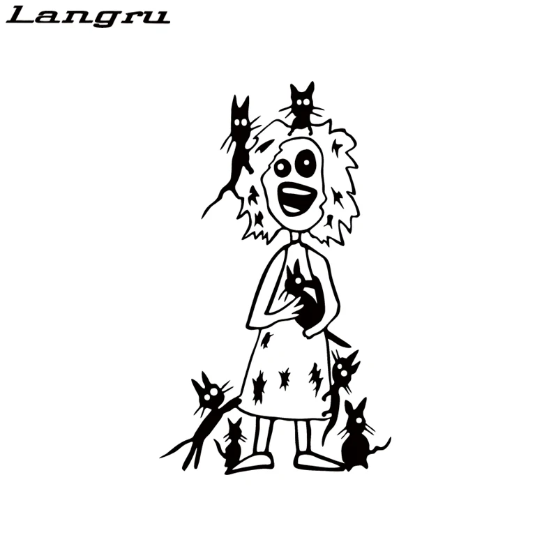 Langru новый стиль сумасшедшая кошка леди виниловая наклейка окно автомобиля