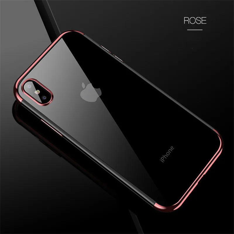 Хит, мягкий прозрачный чехол с рамкой для iPhone X, XS, XR, XS, Max, 8, 7, Ультратонкий чехол с кристаллами для iPhone 6, 6S Plus, 5, 5S, SE - Цвет: Rose