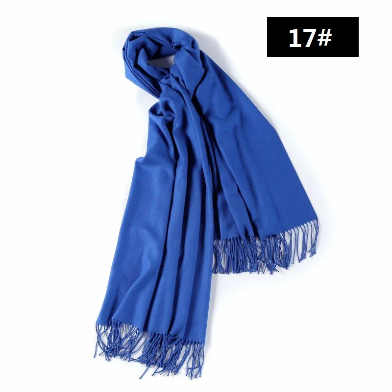 VISROVER, осенне-зимний шарф для женщин, Одноцветный кашемировый шарф с кисточкой, мягкий, на ощупь, для девушек, Толстая теплая шаль, обертывания, подарок - Цвет: sapphire blue