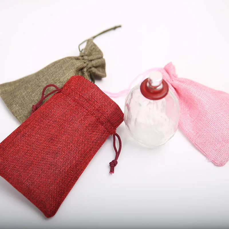 100Pcs Drawstring Bags 10 15Cm Jewelry Wedding Party White Green Pink Linen Pocket Drawstring Gift Bags