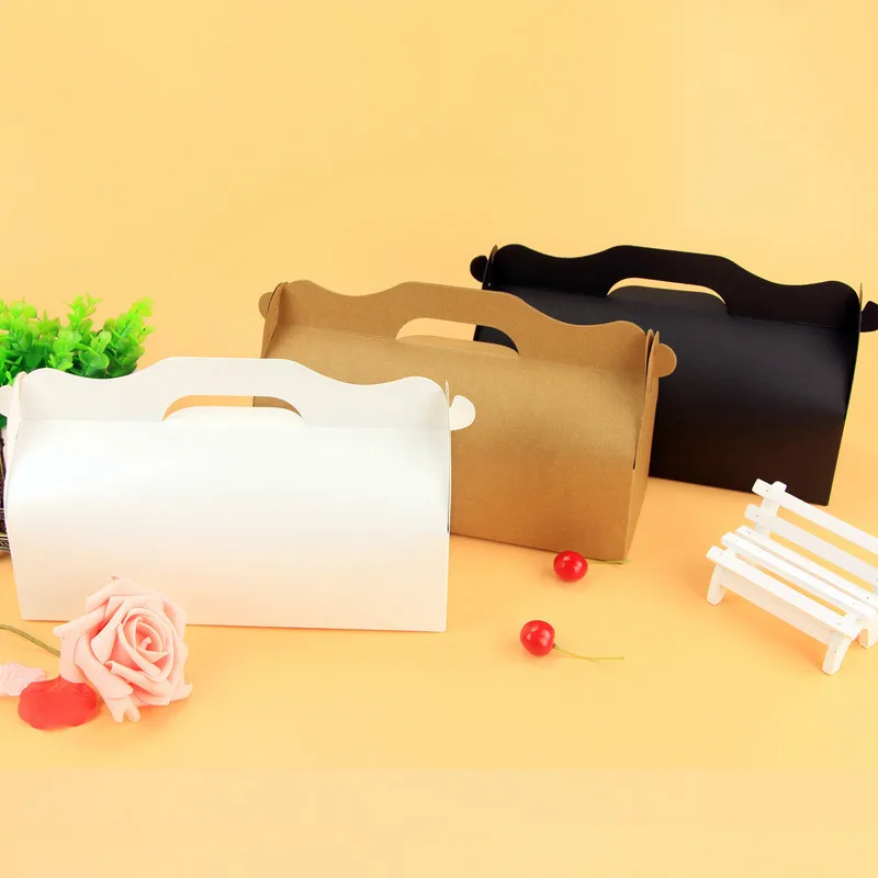

10 Pcs Gift Paper Boxes Muffin Mousse Cake Roll Kraft Paper Box Wedding Candy Cookies Party Birthday Gift Packaging Box Handle