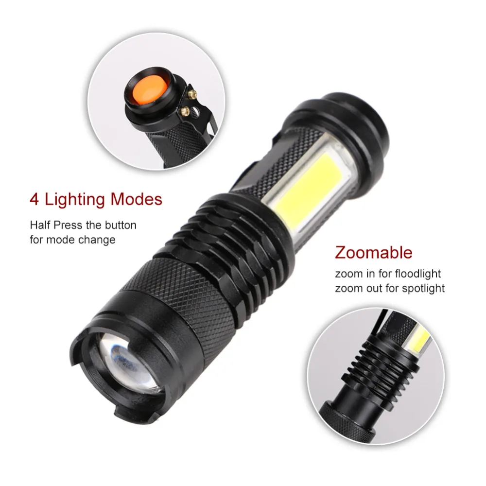 

KARRONG Mini Flashlight XPE COB LED Torch AA/14500 Adjustable Zoom Focus Torch Lamp Penlight Waterproof In Life for Outdoor Camp