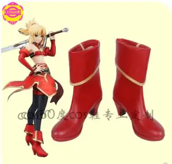 

Game Fate/Apocrypha Saber Mordred Cosplay Costume Shoes Red Boots For Halloween Christmas Party Boots New Customized