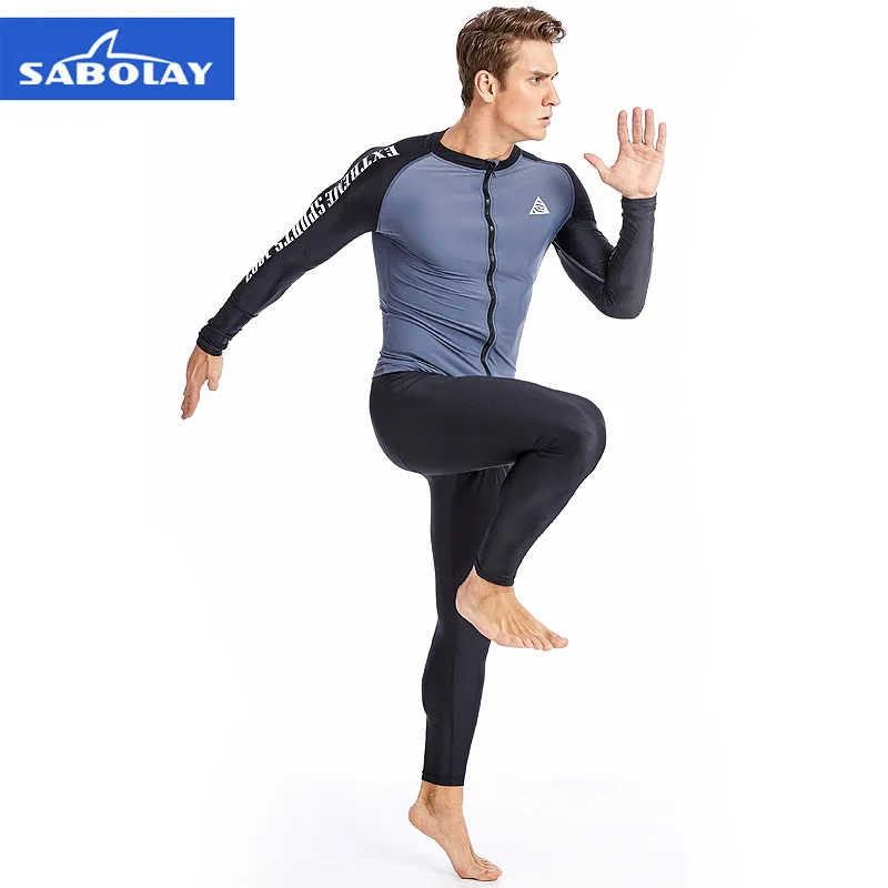 SABOLAY الرجال Rashguard مطاطا واقية من الشمس الأشعة فوق البنفسجية ملابس السباحة مع سستة سريعة الجافة ملابس تي شيرت السراويل طويلة الأكمام تصفح بدلة... SABOLAY الرجال Rashguard مطاطا واقية من الشمس الأشعة فوق البنفسجية ملابس السباحة مع سستة سريعة الجافة ملابس تي شيرت السراويل طويلة الأكمام تصفح بدلة...