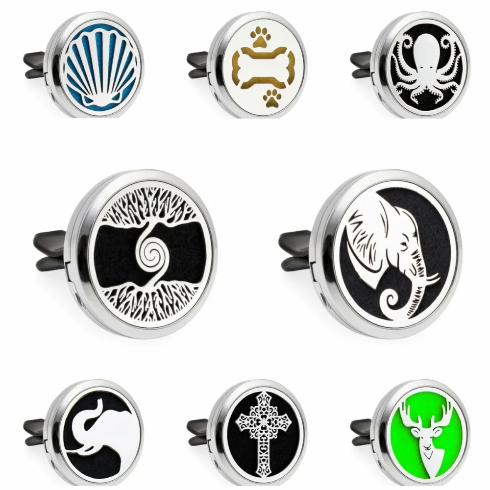 

Tree of Life Elephant 30mm Car Diffuser Locket Vent Clip Essential Oil Aromatherapy Perfume Diffuser Locket 10pcs Pads Random