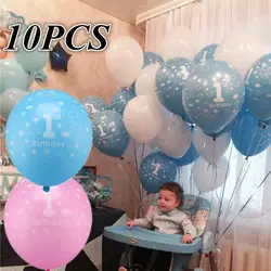 10 шт Детские бэби Шауэр для мальчика 1st декор для вечеринки в честь Дня Рождения белого и синего цвета номер 1 Фольга воздушные шары