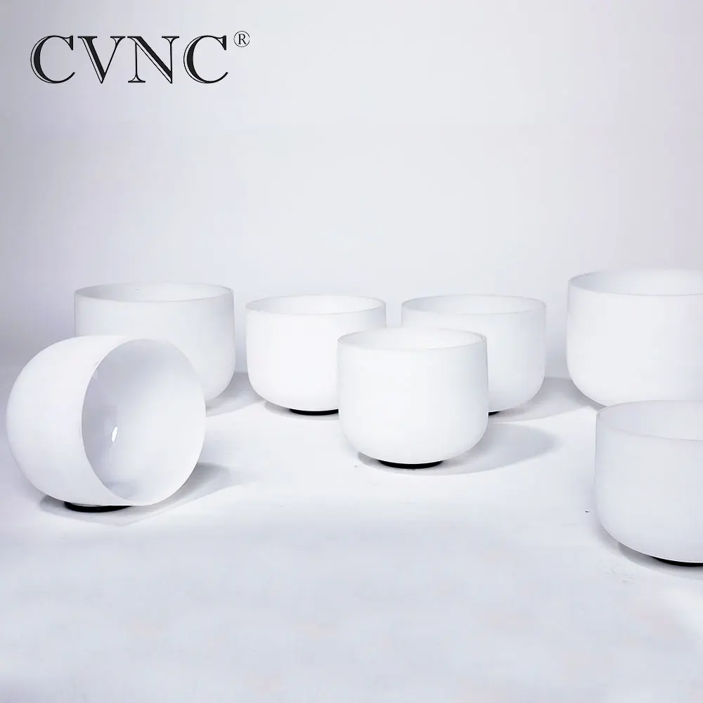 

CVNC 8" -14" Chakra Tuned set of 7 Pieces Frosted Quartz Crystal Singing Bowls