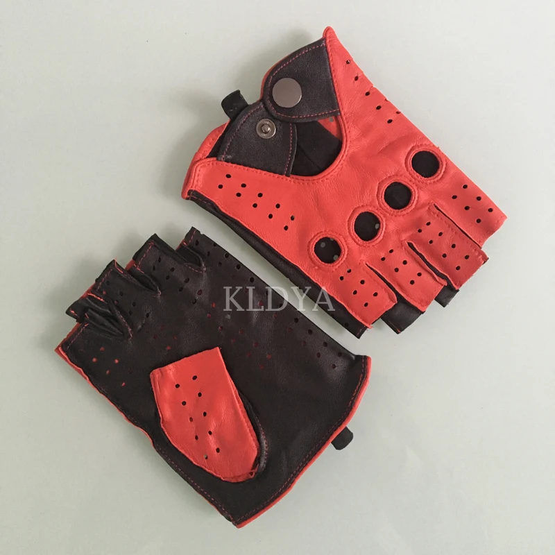 

Spring Men's Half Finger Real Leather Gloves Driving Unlined Goatskin Gloves Summer Fingerless Fitness Mitten Male Gloves A9