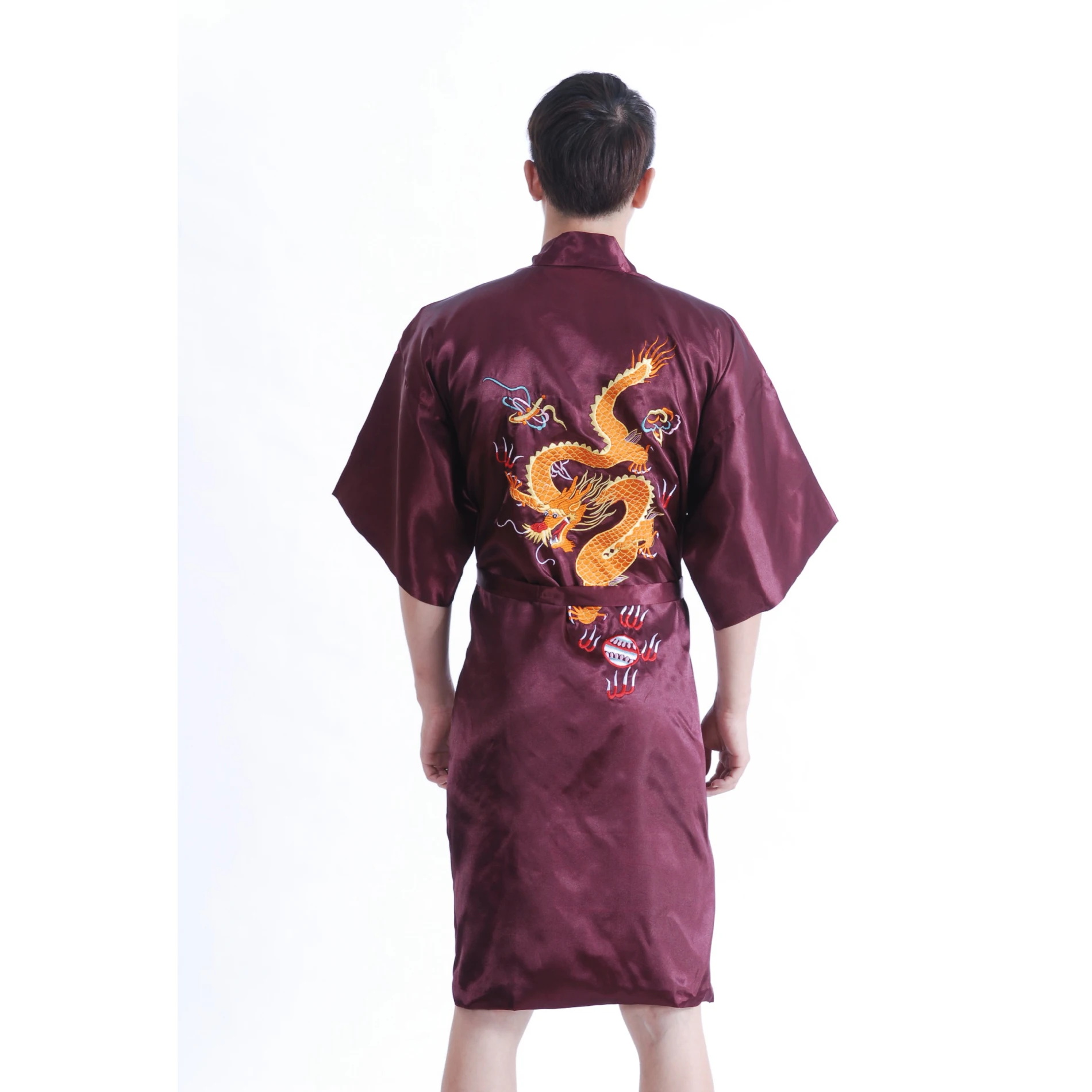 Китайский стиль, вышитый халат с рисунком драконов, Мужской Шелковый Атласный халат, Мужская одежда для сна с поясом, Размеры S M L XL XXL XXXL