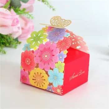 

Colorful flower laser cut luxury embossed wedding candy boxes 10pcs free shippment