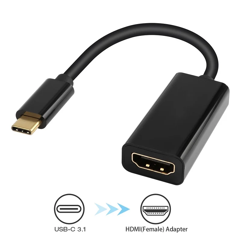 JZYuan USB C 3,1 к HDMI кабель type C штекер HDMI Женский 4 к 60 Гц адаптер конвертер кабель для MacBook ChromeBook DELL ноутбука - Цвет: Black