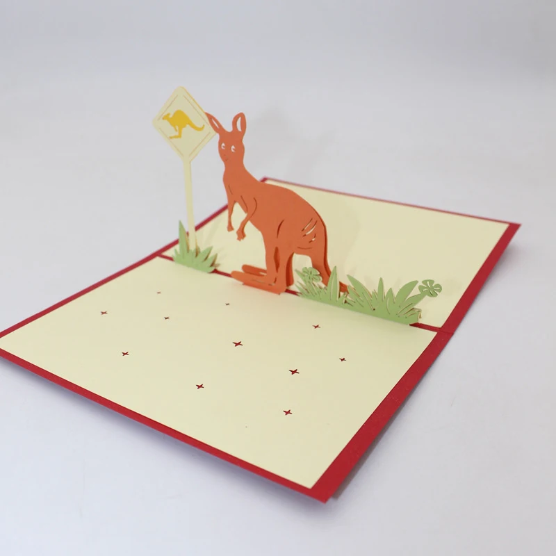  3D Handmade Cartoon Waiting for the busKangaroo Paper Invitation Greeting Card Kids Birthday School - 32914248399