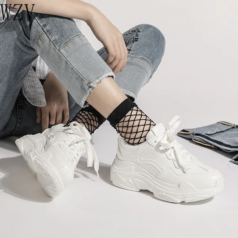 

New 2019 Summer Casual Women Sneakers Leather Breathable Shoes Woman Flat Platform Casual Shoes Female Trainers White Size 35-40
