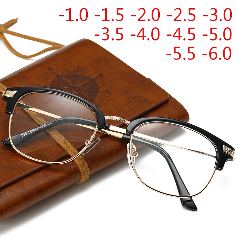 

-1 -1.5 -2 -2.5 -3 -3.5 -4 To -6.0 Finished Myopia Glasses Women Men Retro Metal Frame Square Students Myopia Glasses For Unisex