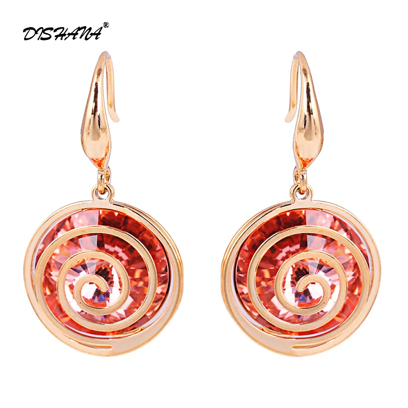 

New women statement evening dress gold -color dangle earring vintage charms Austrian crystals Screw Drop Earrings E0196