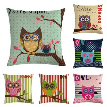 

Cartoon Owl Cushion Cover Bird Animal 45x45cm Colorful Pillowcase Home Decor For Sofa Stripe Throw Pillow Cover