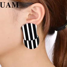 UAM, новая мода, минималистичное ювелирное изделие, черно-белые полосатые серьги, Необычные геометрические акриловые серьги, полимерные Brincos Pendientes