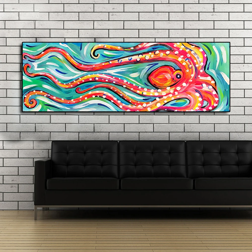 QKART Canvas Painting Wall Art Animal Oil Painting Colored Octopus Canvas Picture for Living Room Friendship Home Decor No Frame