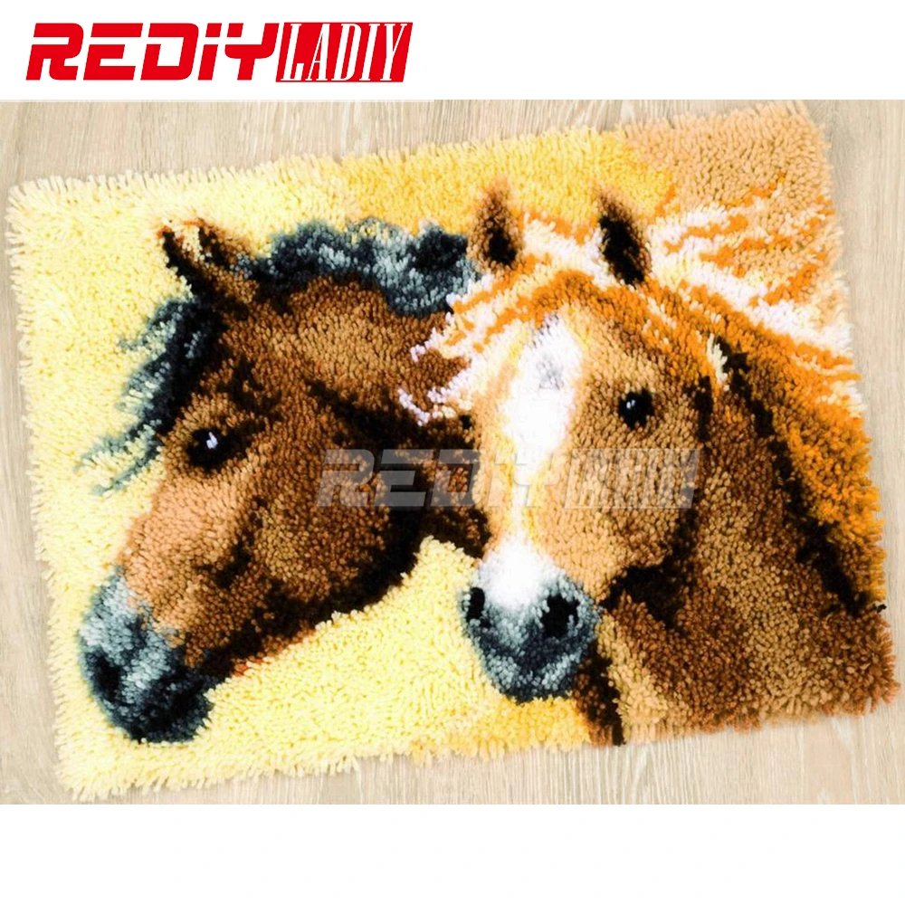 

3D Latch Hook Rug Kits DIY Needlework Unfinished Crocheting Rug Yarn Cushion Mat Horse Lovers Embroidery Carpet Free Shipping