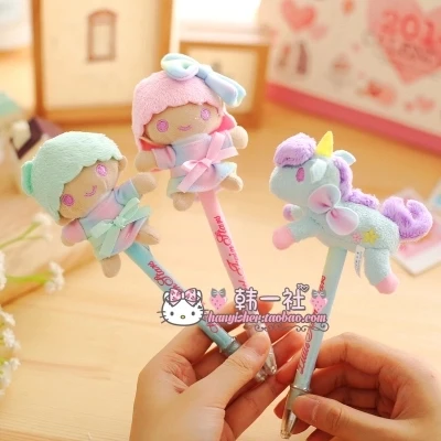 hairy Doll unicorn ballpoint pen ship randomly black ink can be replaced 20cm long free shipping