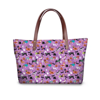 

ELVISWORDS Dogs Halloween Pattern Women Totes Luxury Handbags Women Bags Designer Clutch With PU Wallets Best Gifts for Girls