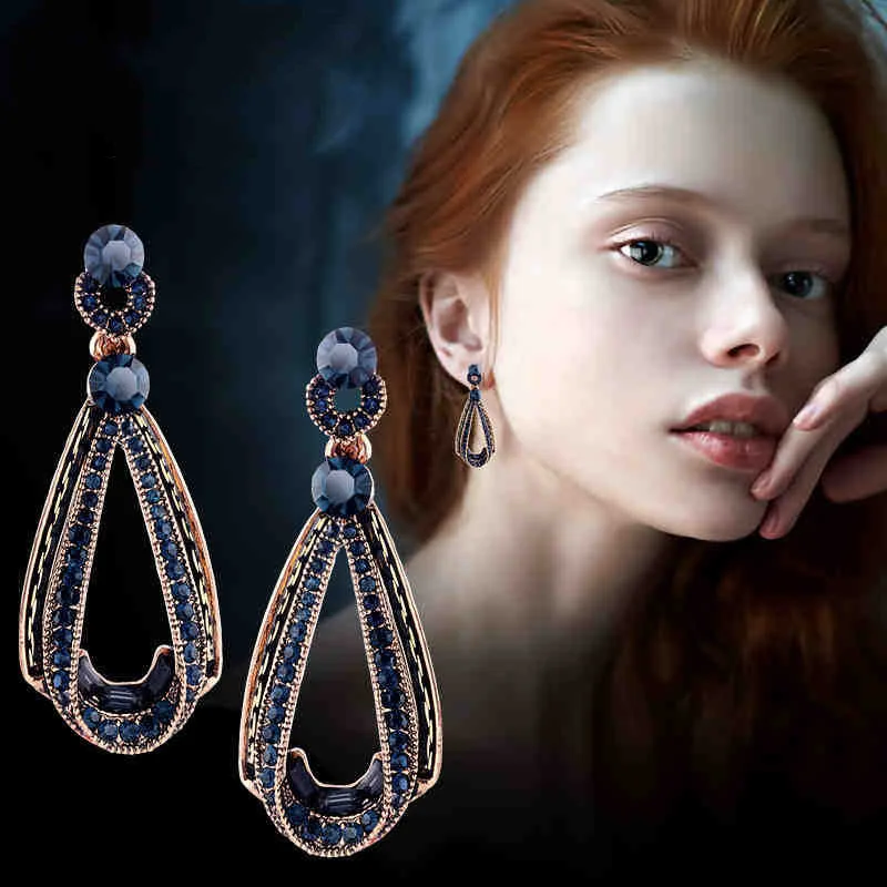 Boucles D'oreilles Fantaisie Vintage Bleu Nuit - Paire Rétro Occasion