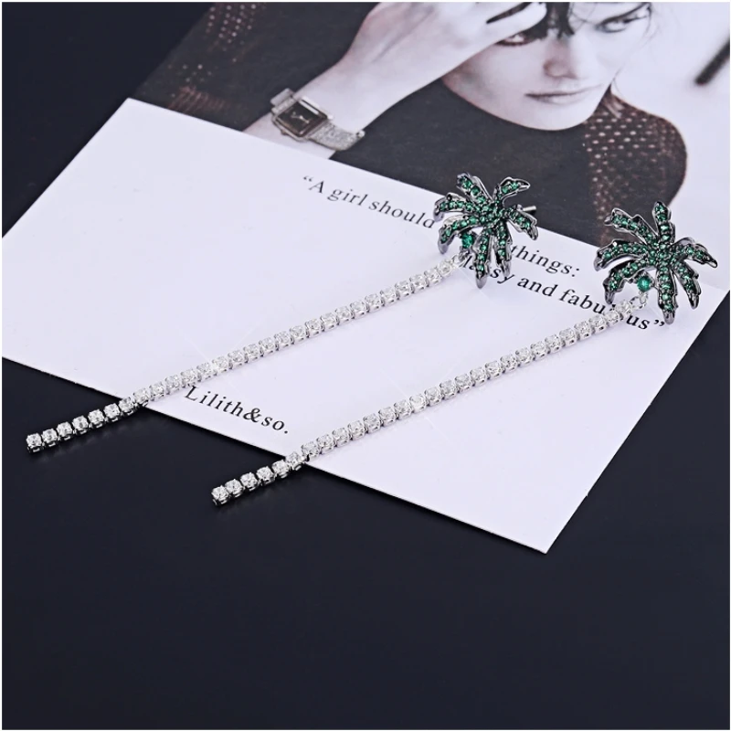

Korea Long Coconut Tree Creative Tassel 925 Sterling Silver Temperament Personality Fashion Female Dangle Earrings SEA248