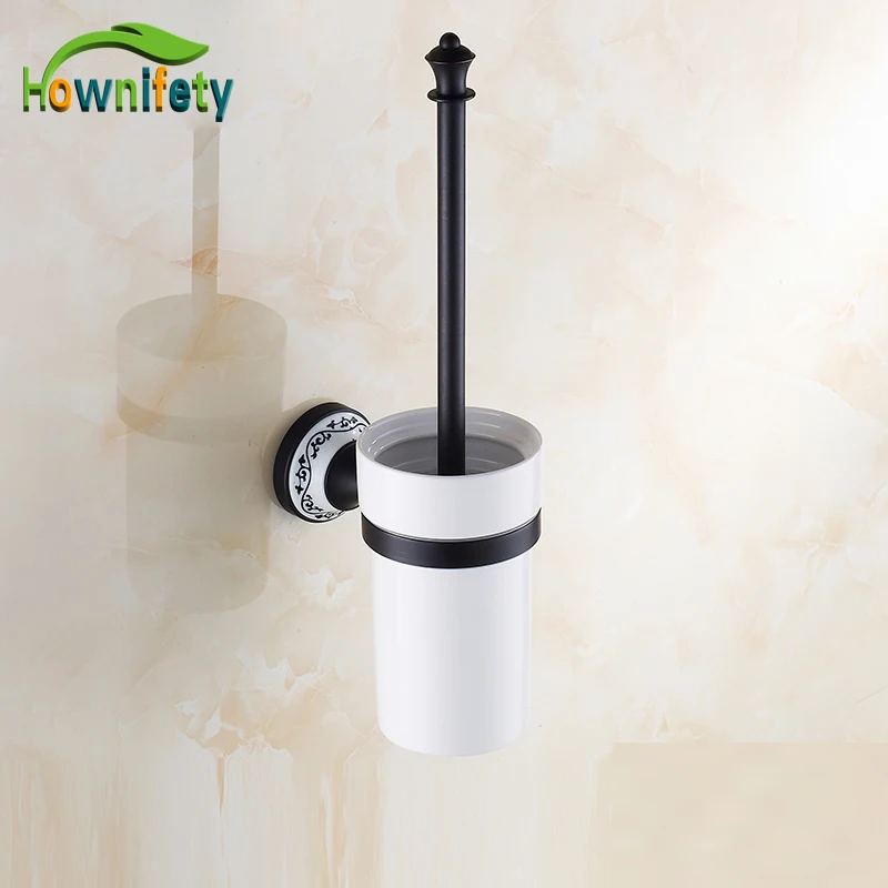 

Traditional Oil Rubbed Bronze Bath Ceramic Cup Wall Mount Toilet Brush Holder + Cup + Brushed