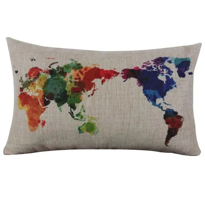 

Hot Comfortable Soft Home Basic Pillows Linen Square Throw Flax Pillow Case 40*40 Cushion Pillow Cover World Map Hotel Linen