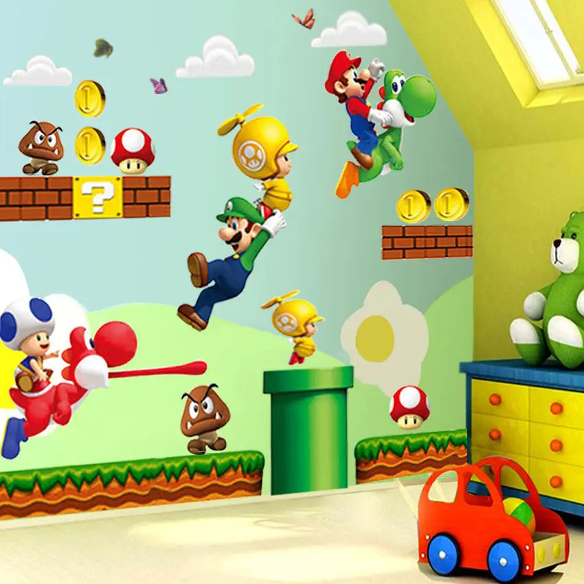 Super Mario Bros Enfants виниловая Фреска Autocollants Murales Autocollant