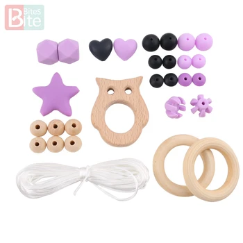 

Bite Bites 1Set Silicone Beads Halloween DIY Set Teething Bracelet Made Wooden Rings Chewing Infant Gift BPA Free Baby Teether