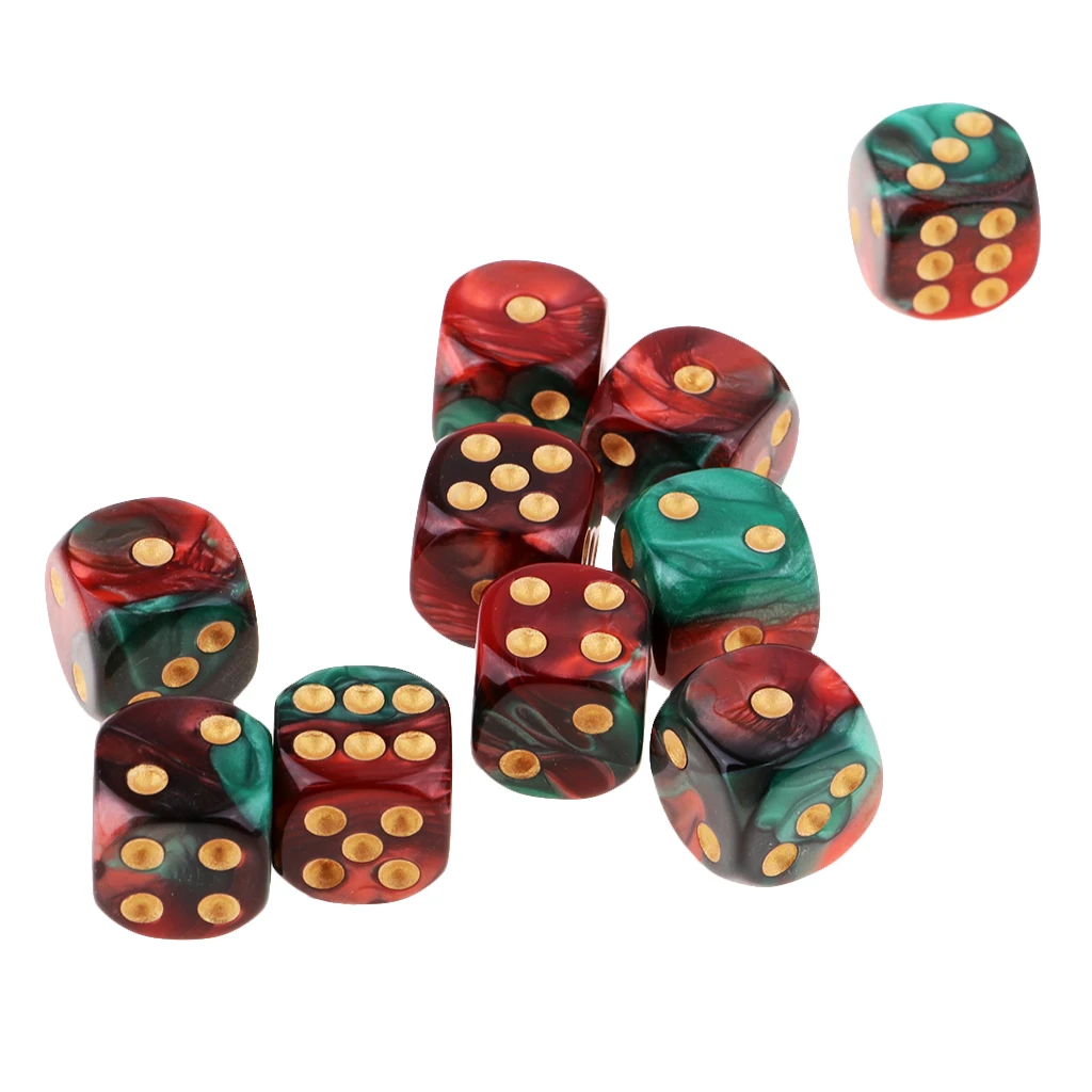 MagiDeal 10pcs 6-Sided Dice Set Bright Colors 16 mm Dice Game Multi-Sided Dice for Board Games Casino Gifts Teaching