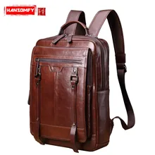 Новинка, мужской рюкзак из натуральной кожи, Ретро стиль, Повседневный, 15,6 дюймов, сумка для ноутбука, Мужская вместительная сумка для путешествий, школьные рюкзаки для студентов