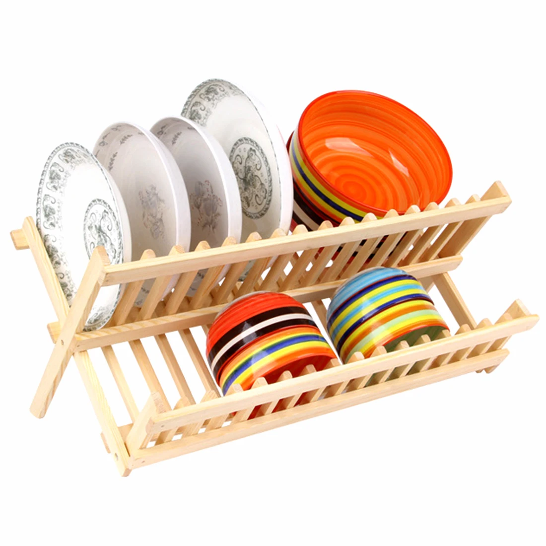 Высококачественная двухслойная подставка для посуды из натурального дерева