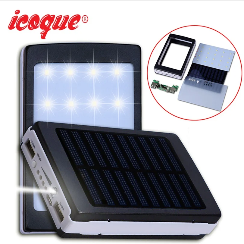 Icoque 18650 Solar Power Bank Case DIY Box Dual USB Kit